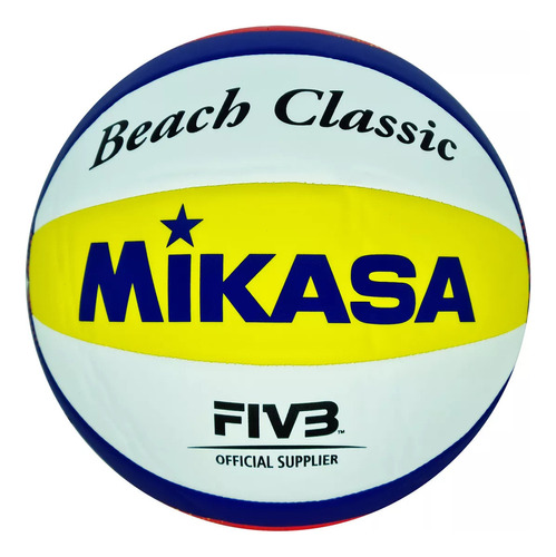 Bola De Vôlei Praia Em Couro Sintético Mikasa - Bv552c Cor Branco Amarelo E Azul