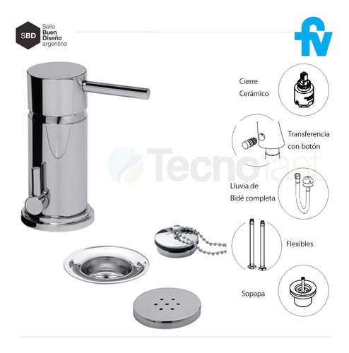 Griferia Fv Baño Bidet Convencional Temple 189/87 Cromo