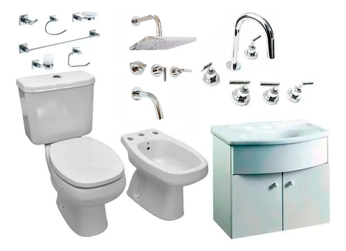 Combo Baño Completo Vanitory Colgante Loza Monaco Griferia A