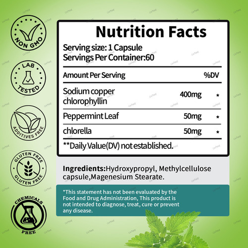 Gwynne Boody Magic Tabletas De Clorofila Natural Para El Olor Corporal Femenino Contiene 450 Mg De Clorofila Y Chlorella, Suplemento Desodorante Corporal Para Hombres Y Mujeres,60 Cápsulas
