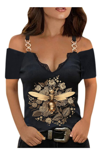 Camiseta M Para Mujer, Cuello En V Holgado, Estampado Floral