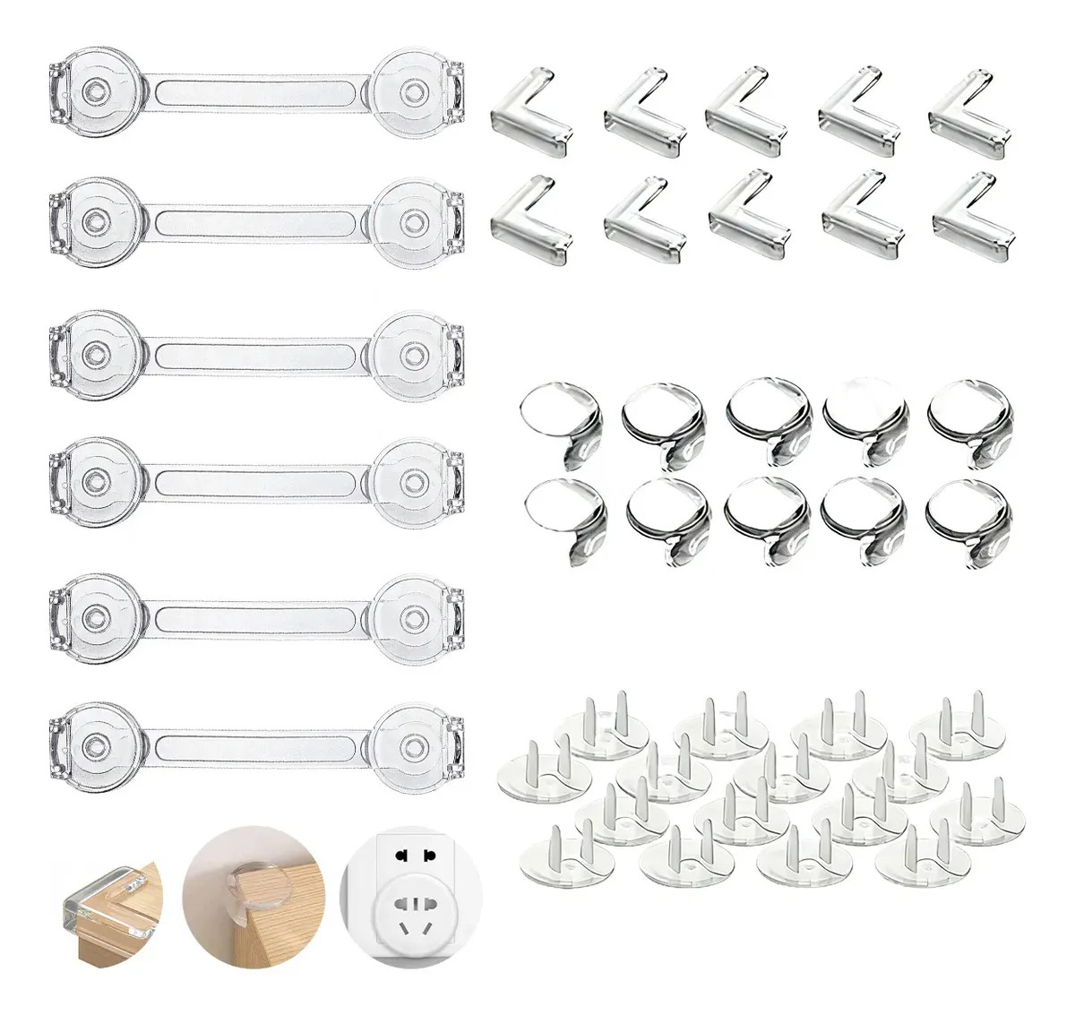 Kit Protección Infantil Hogar: Cerraduras+esquinas+tapones Transparencia