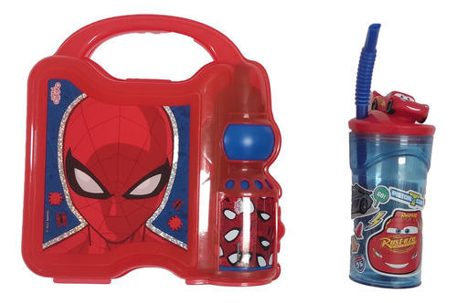 Lunchera Escolar Plástica Spiderman + Vaso Cars Oportunidad