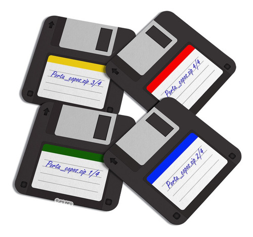Porta Copos Geek - Disquete Classic Com 4 Peças