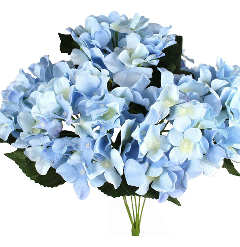 Mini Hortensia De Tela Artificial Azul Con 5 Cabezas De Flor
