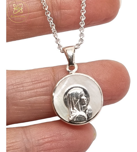 Imagen 3 de 6 de Cadena Plata Rolo + Dije Plata Virgen Niña Con Nacar 16mm