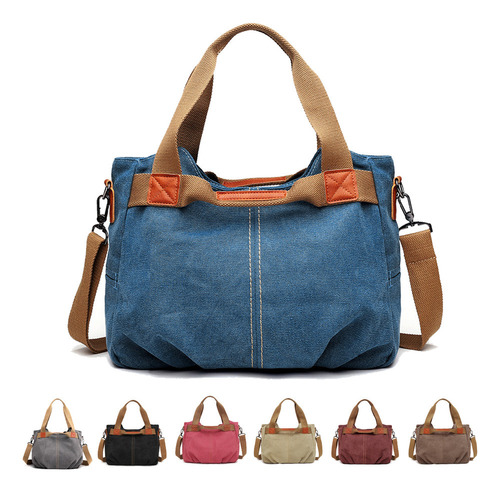 . Bolso De Hombro De Lona For Mujer, Casual Vintage, A La .