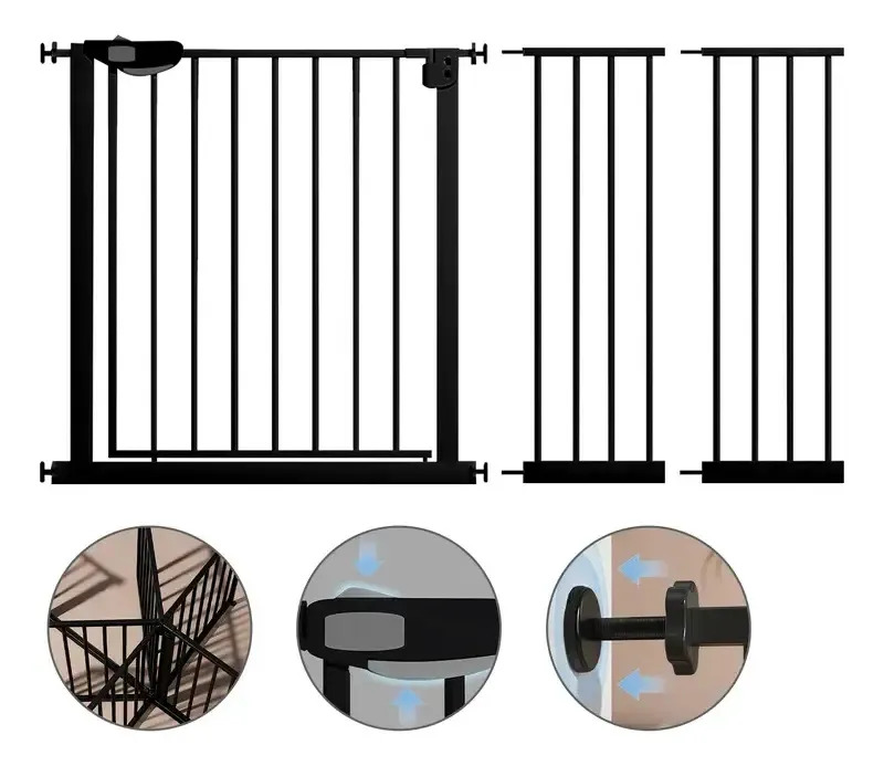 Puerta Seguridad Bebe Rejas Expandible Para Bebes Y Mascotas Negro