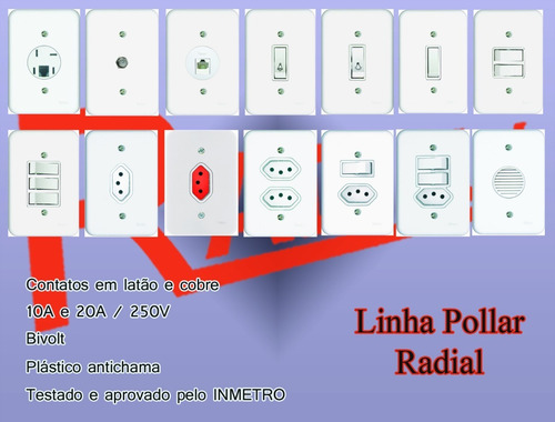 Interruptor 1 Tecla Simples + Tomada Pollar Radial Kit C/ 5