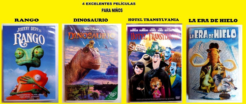 Rango + Dinosaurio + Hotel Transylvania 1 + La Era De Hielo 