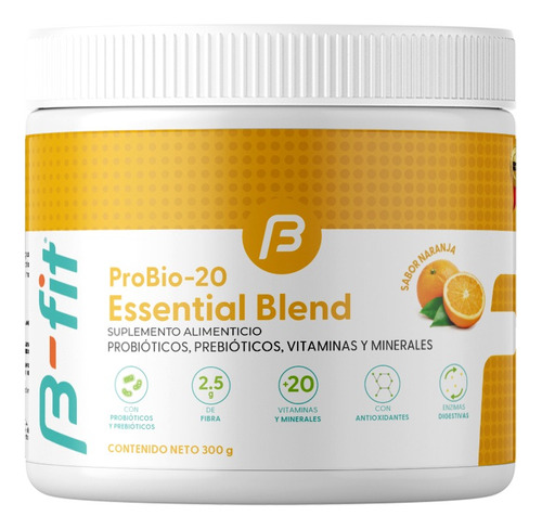 Probióticos Y Prebióticos + Fibra Y 20 Vitaminas 300g B-fit Sabor Naranja
