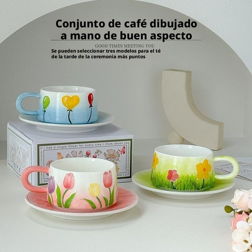 Juego De Taza Y Platillo De Café Cerámica Diseño De Flores