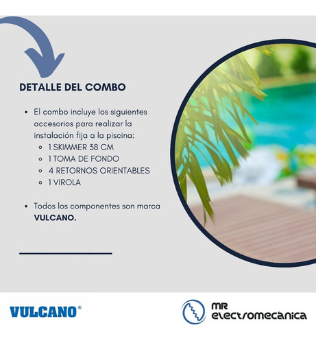 Imagen 2 de 10 de Skimmer Vulcano + Kit Completo Accesorios P/ Pileta Hormigón