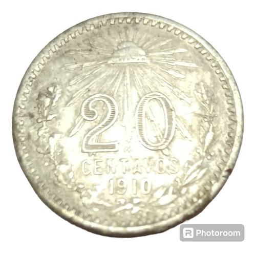 Moneda 20 Centavos Resplandor 1910 Plata