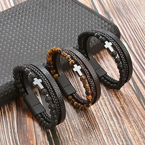 Pulseras De Cuero Para Hombre De Jewbelet Con Brazalete De