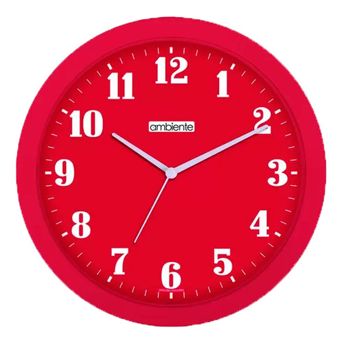Relógio Vermelho Parede Quartz 27cm Redondo Sala Cozinha