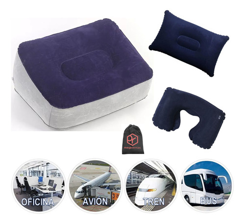 Cojín Inflable Kit Viajes Avión Bus Tren Pies Cuello Espalda
