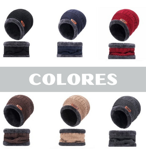 Conjunto Gorro Cuellera Tejido Frío Lana Unisex Moda Color Vino