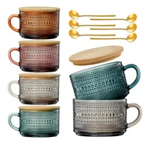 Comprar Set De 6 Tazas De Vidrio Con Tapa Y Cucharas Doradas 15oz