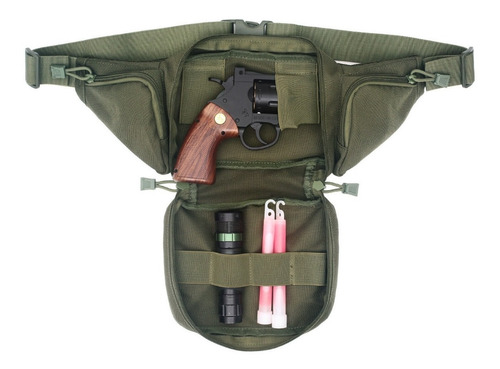 Imagen 6 de 8 de Cangurera Porta Arma Corta Verde Tactica Portacion Pistola