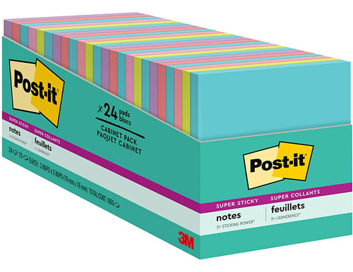 Post-it Super Sticky Notes, 3x3 In, 24 Blocs, 2x El Poder...