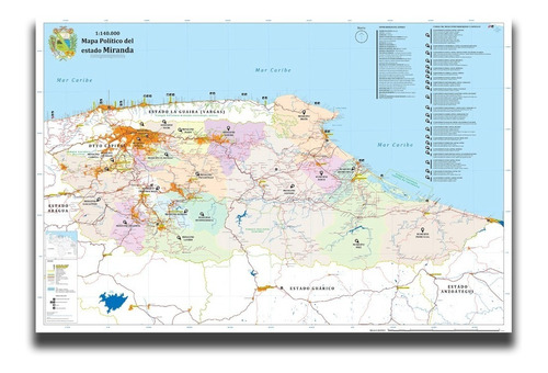 Mapa Político Del Estado Miranda Venezuela Tamaño Gigante