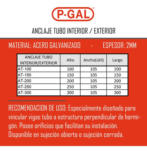 Anclaje Tubo Exterior Ate-150 Conector P/ Hormigon