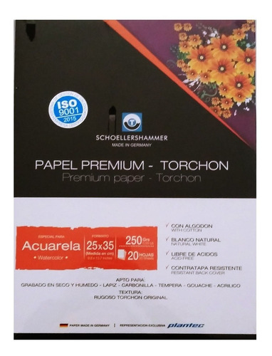 Papel P/acuarela Torchon 20h 250g 25x35 Cm Plantec 