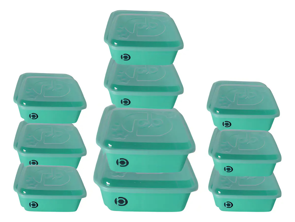Kit 10 Potes Vasilhas Organizador C/ Tampa - Plastbon Cor Verde