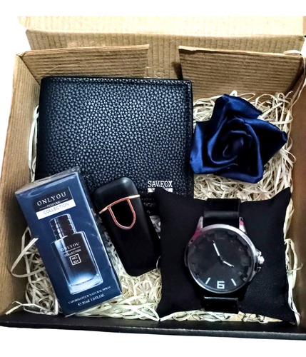 Set Box Regalo Hombre Caja Moño Reloj Perfume Encendedor Usb