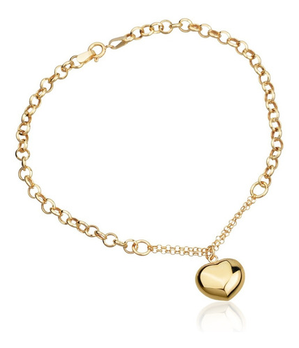 Pulseira Feminina Portuguesa Com Coração Em Ouro 18k