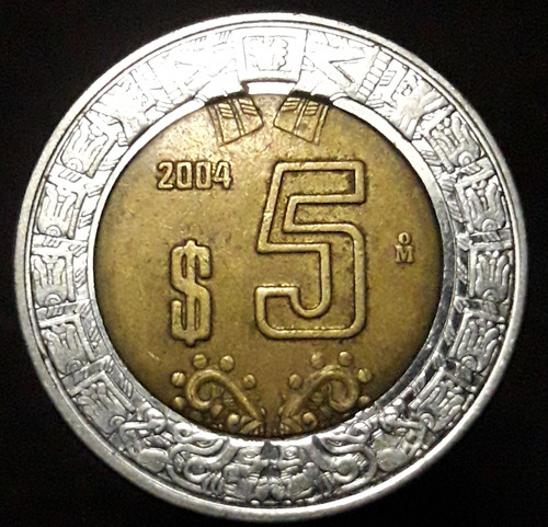 Moneda México Bimetalica 5 Pesos 2004