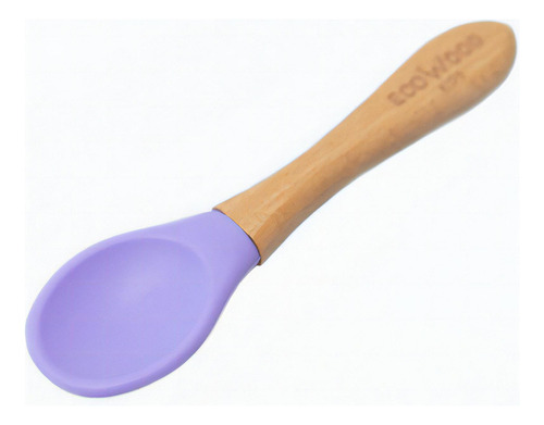 Tazón Para Bebé De Silicona Ecowood Con Cuchara De Bambú Color Morado Bowl Silicona