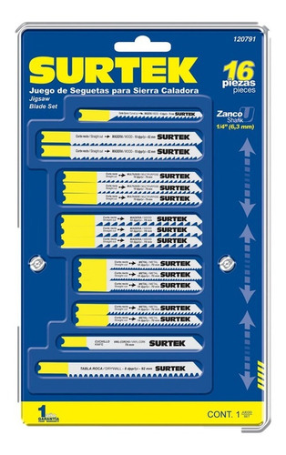 Kit De 16 Seguetas P/ Sierra Caladora Surtek® Madera Y Metal