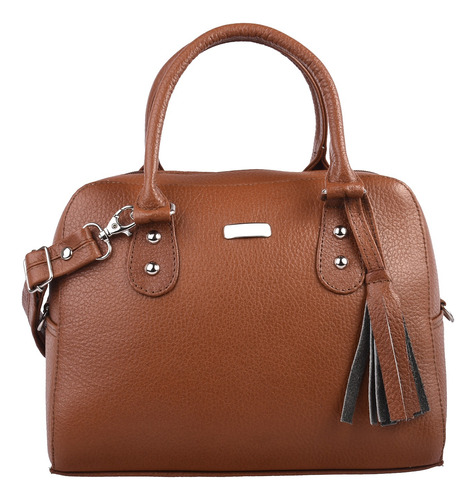 Bolsa Para Dama 100% Piel Modelo Paulina Color Miel Miel Lisa Metal Miel