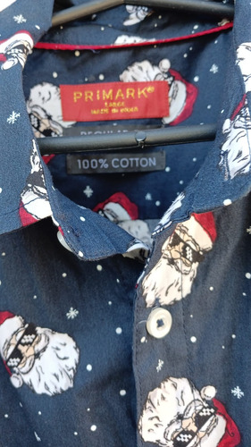 Camisa Manga Corta Usada. Talle L. Primark. Diseño Navidad (Usado)