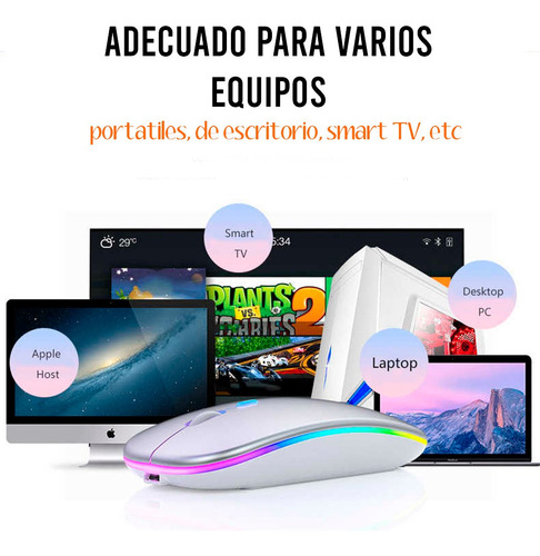 Imagen 5 de 5 de Mouse Inalambrico Recargable Adaptador Led