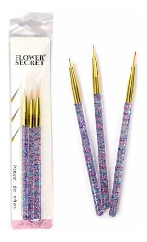 Set 3 Pinceles Lineal Para Diseños De Uñas Con Glitter