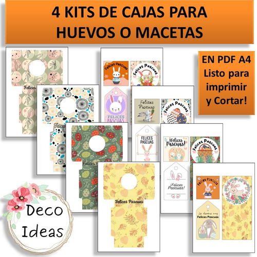 Imagen 2 de 6 de Kit Imprimible 08 Pascuas Caja Porta Huevo + Etiqueta + Tag