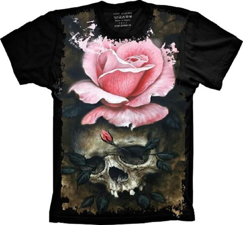 Camiseta Frete Grátis Plus Size Cranio Caveira Com Flores