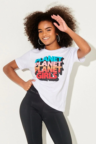 Blusa Camisa Branca Logo Planet Girls Glitter