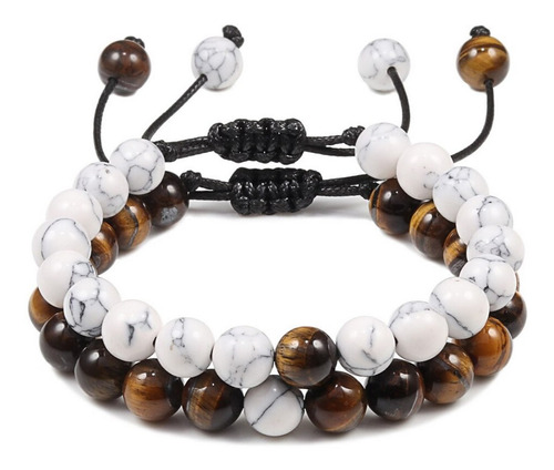 Pulsera Pareja Cuarzo Blanco - Ojo De Tigre + Estuche