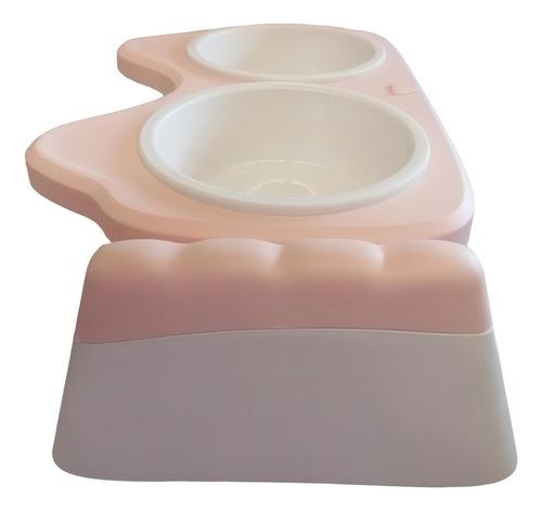 Plato Doble Gato Para Alimento O Agua Con Dos Posiciones Color Rosa Claro