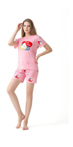 Pijama Mujer Conjunto Polera Manga Corta Con Short. 8512-3