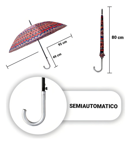 Paraguas Sombrilla Clásica Semiautomática Plegable De Bastón Color Multicolor