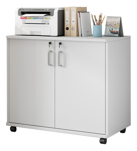 Archivero Blanco Oficina Doble Con Rueda Moderno Mueble 80cm Crema