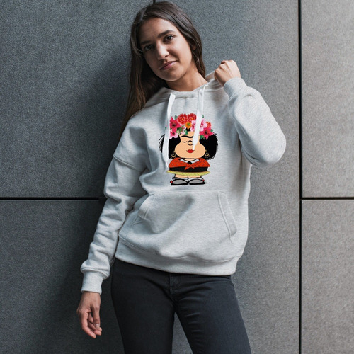 Imagen 5 de 6 de Buzo Gris Capucha Mafalda Frida Hombre Mujer Niños Hoodie