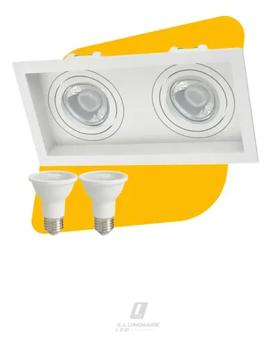 Spot Duplo Par20 Embutido Recuado Branco + Lâmpada 3000k Branco - Quente