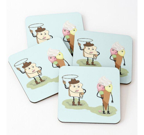 Set Posavasos Helado Caníbal Linda Comida Antropomórfica Cal