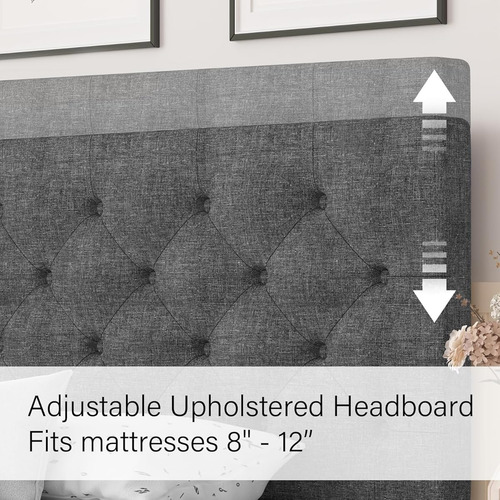 Base De Cama Individual Hombck Tapizada Con Lino Gris